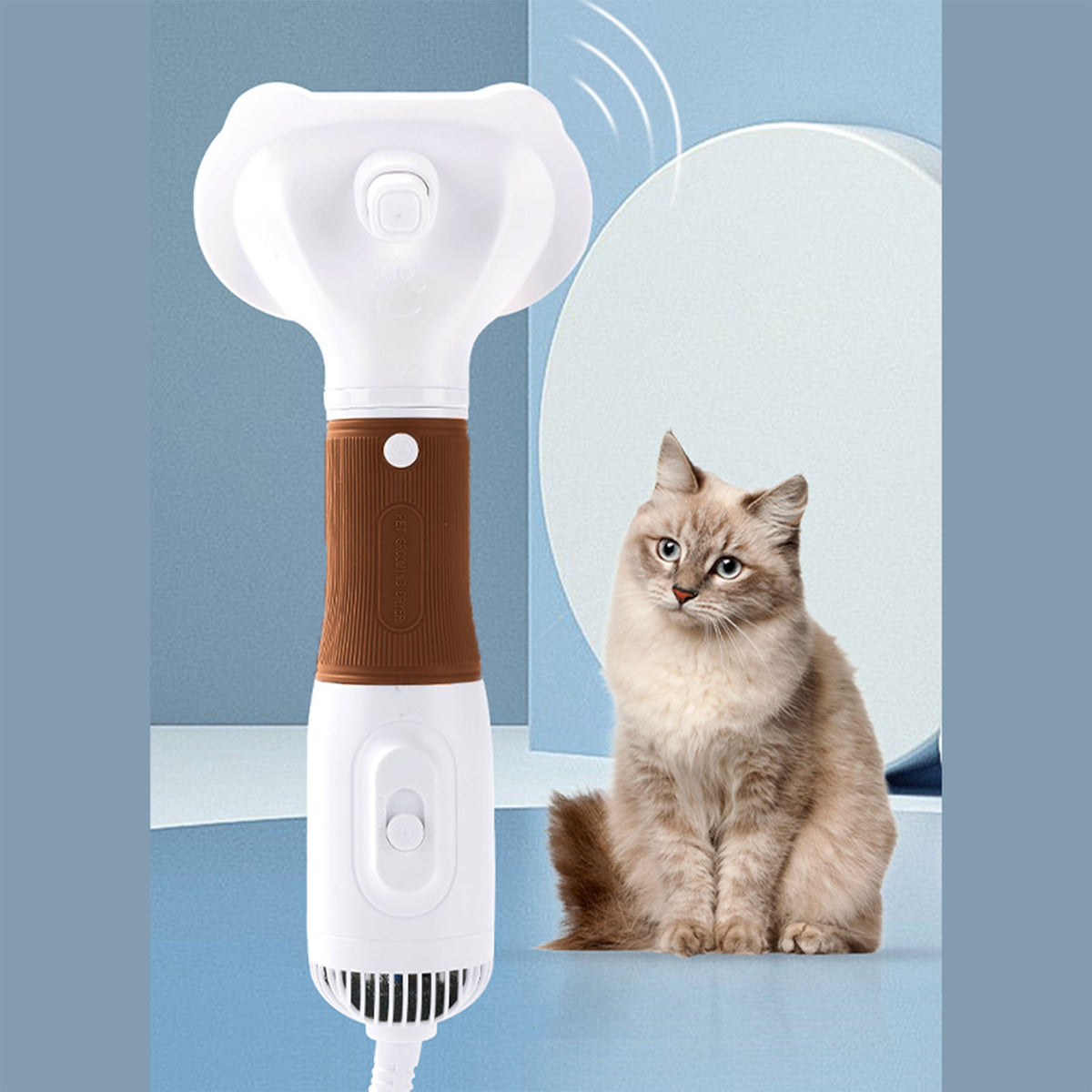 Pet Hair Dryer With Slicker Brush Low Noise 600W 3 Temperature Adjustable 3 In 1 Grooming Dog Blow Dryer For Cats Coffee
