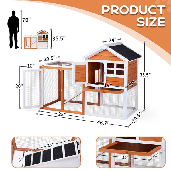 House Type With Running Ladder, Orange-red, Wooden Chicken Rabbit Cage