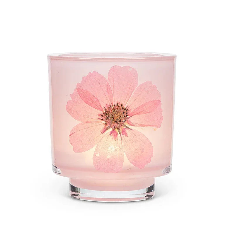 Frosted Glass Votive Candle Holder With Pressed Flowers Set of 4 - BIG FRENCHIES