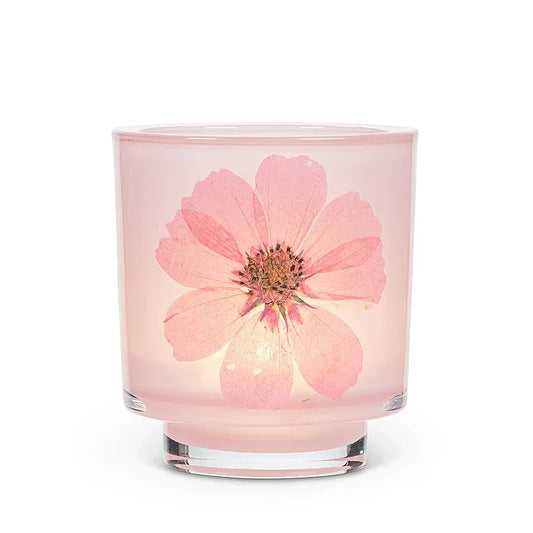 Frosted Glass Votive Candle Holder With Pressed Flowers Set of 4 - BIG FRENCHIES