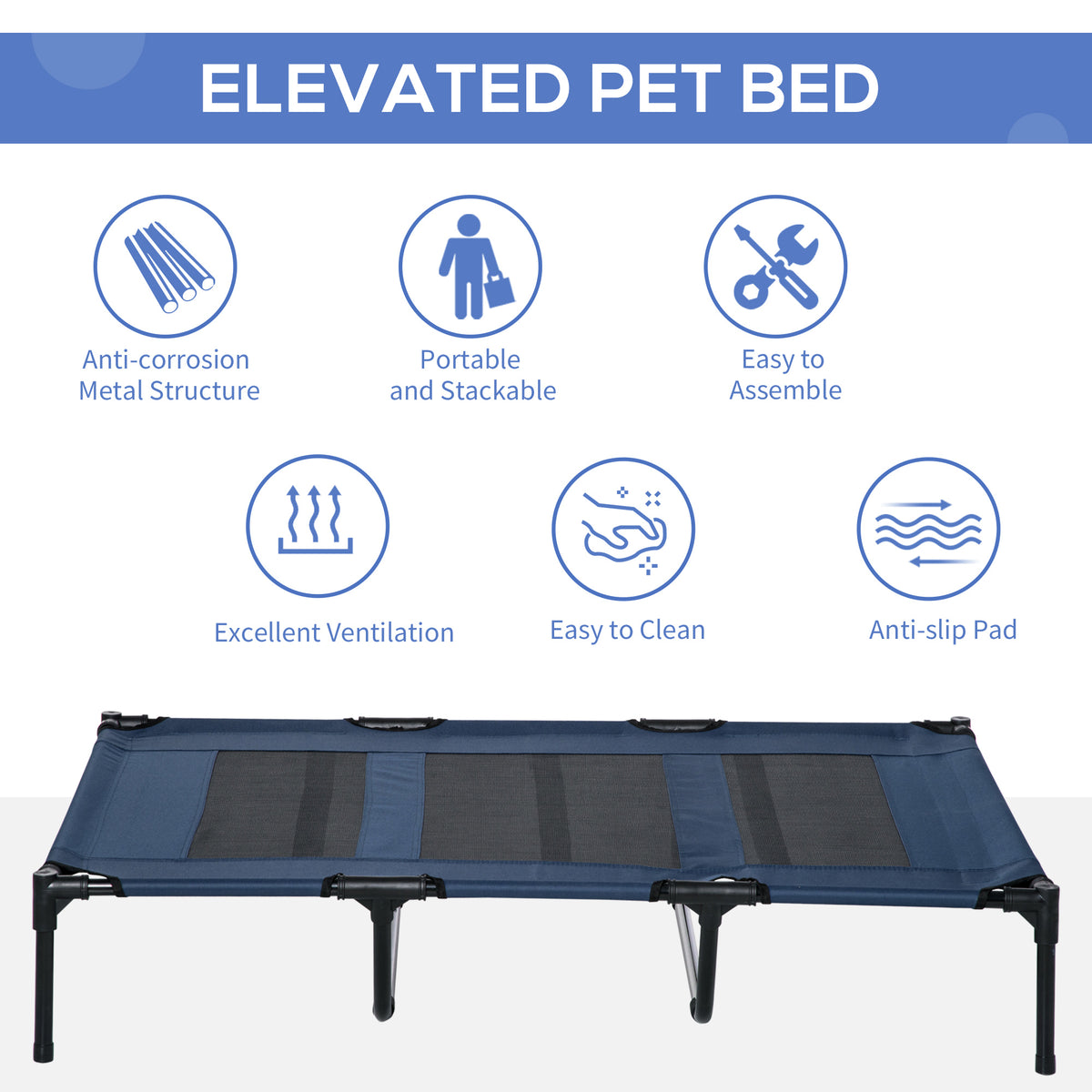 48" x 36" Elevated Breathable Dog Bed w/ Carry Bag Dark Blue