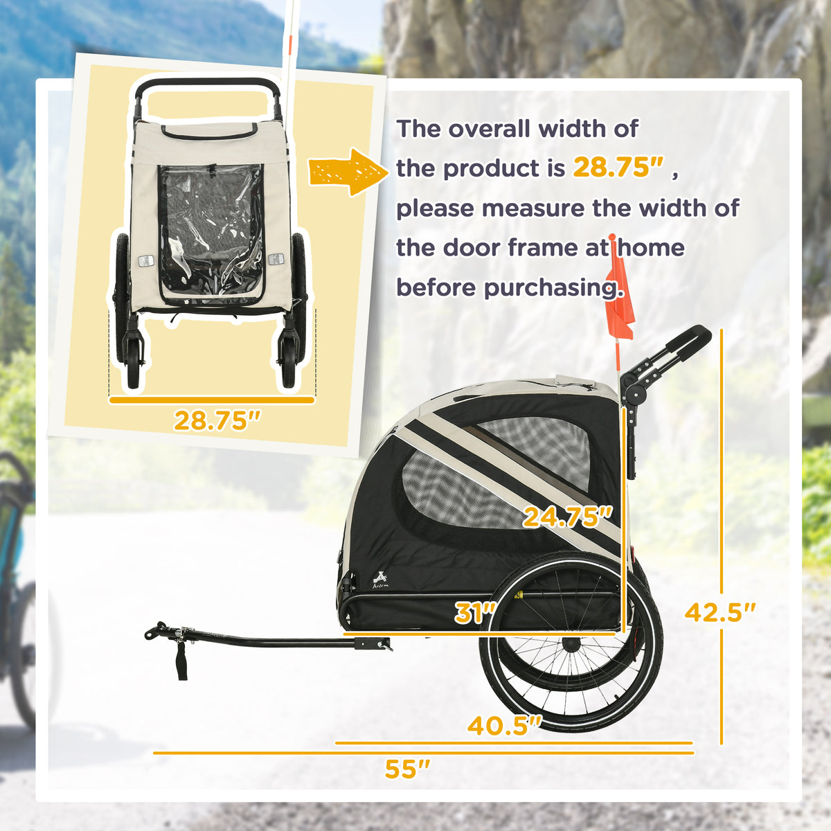 2-in-1 Pet Bike Trailer for Small Dogs, Road-Visibility Dog Stroller Bicycle Carrier, Weather-Strong Bike Wagon Trailer 