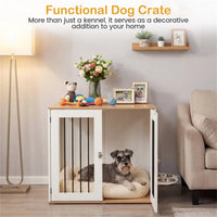 Furniture Style Dog Crate with 360° Rotating Feeder & 304 Stainless Steel Bowls, Double Locking Indoor Dog Kennel