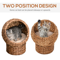 20" Natural Braided Banana Leaf Elevated Cat Bed Basket with Cushion - Brown