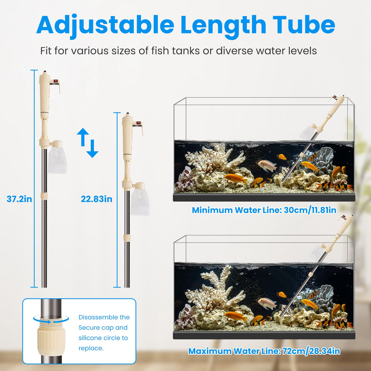 1 Set Multifunctional Electric Aquarium Gravel Cleaner Kit Length Adjustable Automatic Fish Tank Vacuum Cleaner Change W
