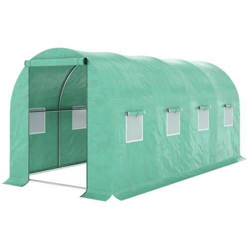 Outsunny 15x 7x 6.5 Walk-in Tunnel Hoop Greenhouse, Green House With Polyethylene PE Cover, Steel Frame, Roll-Up Zipper 