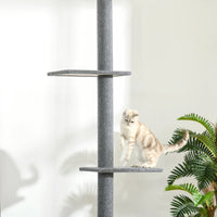 PawHut Floor-to-Ceiling Cat Tree Cat Climbing Tower With Sisal-Covered Scratching Posts Natural Cat Tree Activity Center