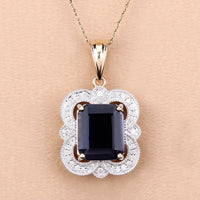 4.07 Carat Genuine Iolite and White Diamond 14K Yellow Gold Pendant