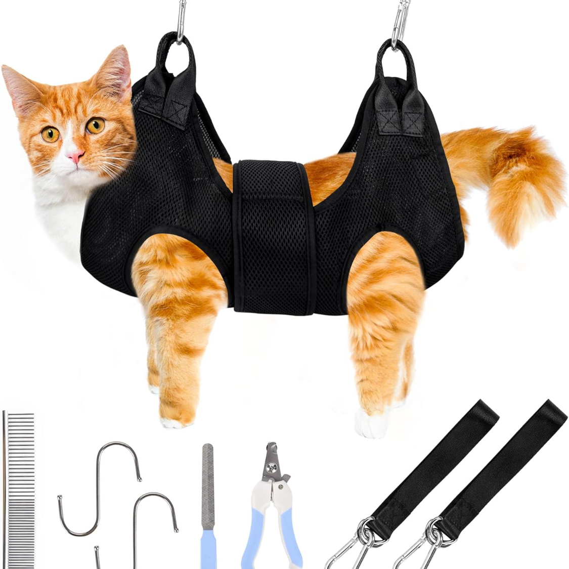 Cat Grooming Hammock Kit For Cats Dogs Up To 12 Lb, Hanging Harness And Sling For Nail Trimming, Includes Clippers Trimm