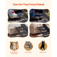 Dog Stairs For Car, 4-Step Extra-Wide Foldable Pet Ramp With Non-Slip Rug Surface, Lightweight Portable Dog Ladder For S