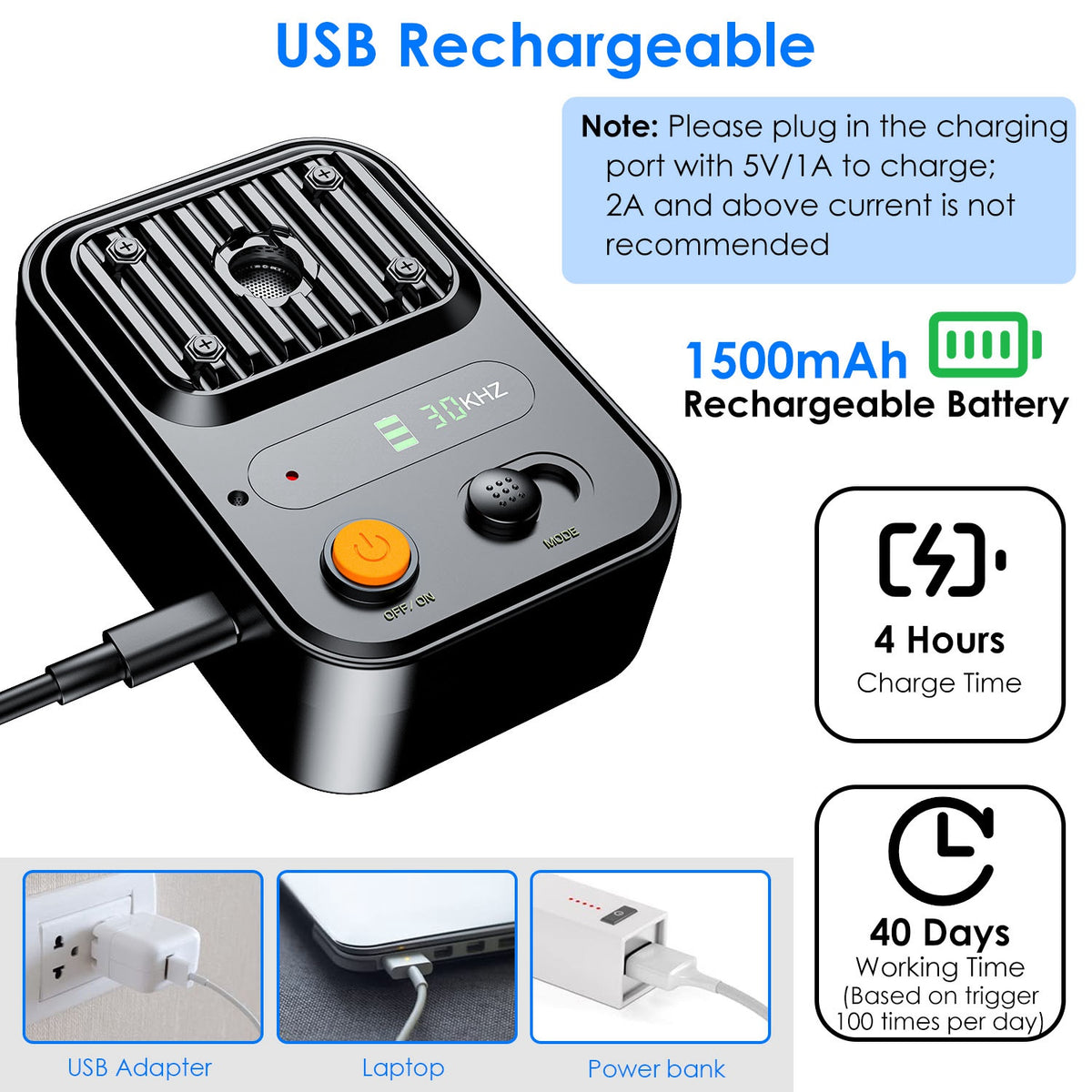 Black-Green Color Options -- 1Pc Ultrasonic Anti-Barking Device Rechargeable Auto Dog Bark Control Deterrent Box Trainin