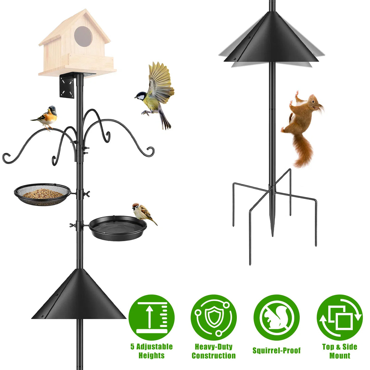 94Inch Squirrel Proof Bird Feeder Pole Heavy-Duty Bird House Pole Outdoor Bird Feeding Station with 5 Adjustable Heights