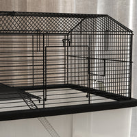 22" 2-Tier Hamster Cage with Extra-Deep 14" Base, Small Animal Cage with Ramp, Water Bottle, Food Dish, Wheels, Black