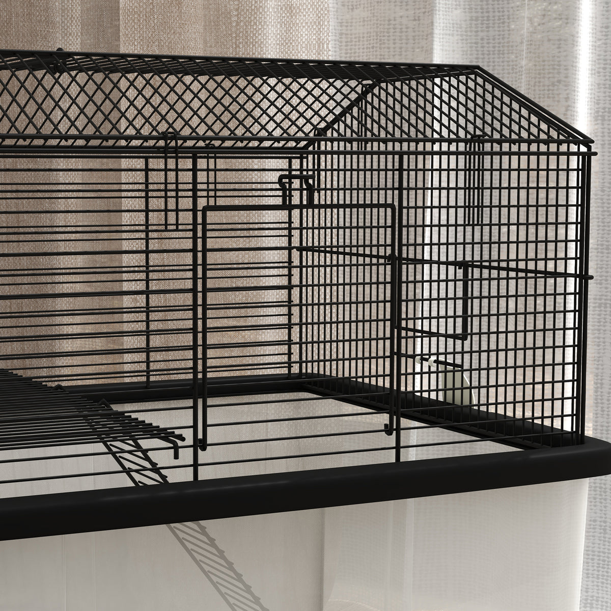 22" 2-Tier Hamster Cage with Extra-Deep 14" Base, Small Animal Cage with Ramp, Water Bottle, Food Dish, Wheels, Black