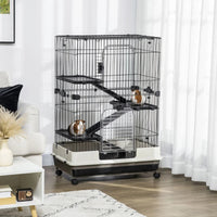 4-Level Small Animal Cage Rabbit Hutch With Universal Lockable Wheels, Slide-out Tray For Bunny, Chinchillas, Ferret, Bl