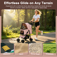 Foldable Pet Stroller for Small Dogs and Cats Under 28 lbs with Multi-Functional Tray, 2 Safety Leashes, Storage Basket 