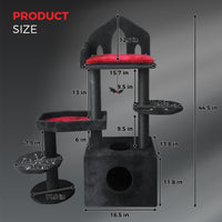 Black Gothic Cat Tree, Multi-Level Spooky Cat Tree with Scratching Posts, Perches, Hammock, and Cat Cave - Black Cat Tow