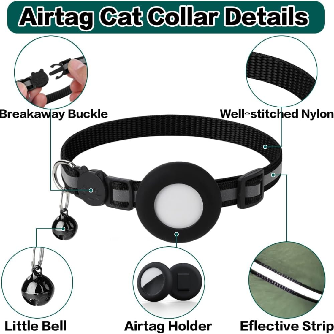 Cat Collar Breakaway, Cat Collar With Air TagBlack