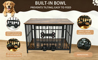 Vintage wood grain dog cage edge,360 degree rotating bowl with safety grade soft silicone material