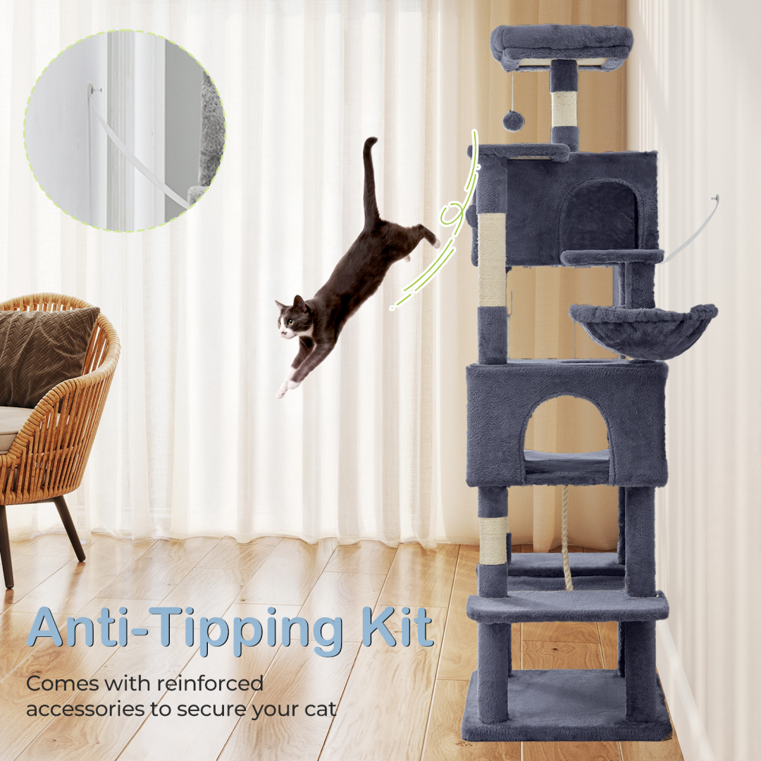 66 Inch Cat Tree Tower, Large Multi-Cat Climbing Extended Platform, Hammock, Pet House For Indoor Cats And Kittens Play