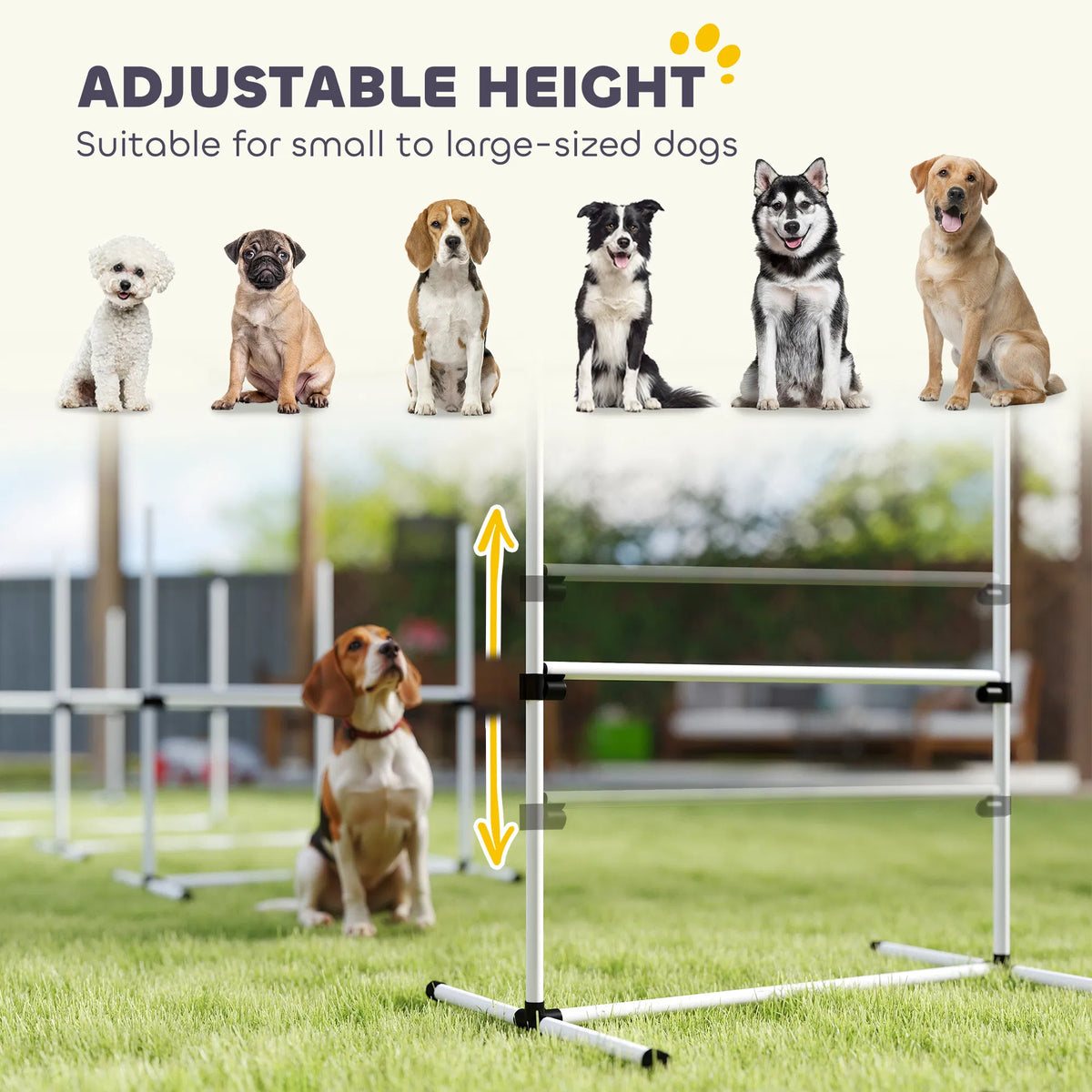 Set of 6 Dog Agility Training Equipment Adjustable Jump Bar Pet Exercise Kit with Carrying Bag (White)
