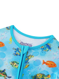 PoshTOT Little Sea turtle Bamboo Baby Convertible Zippy Romper