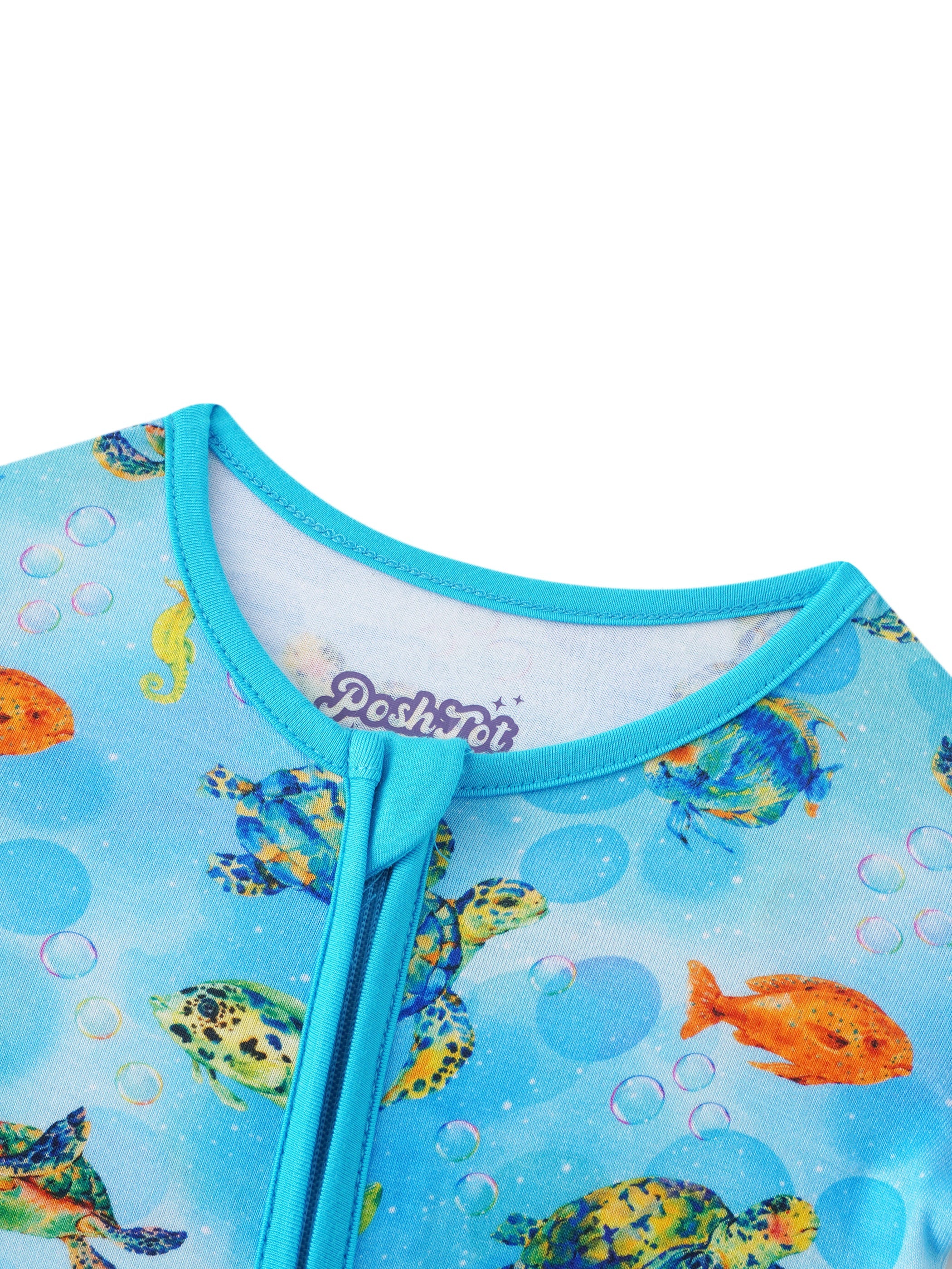 PoshTOT Little Sea turtle Bamboo Baby Convertible Zippy Romper