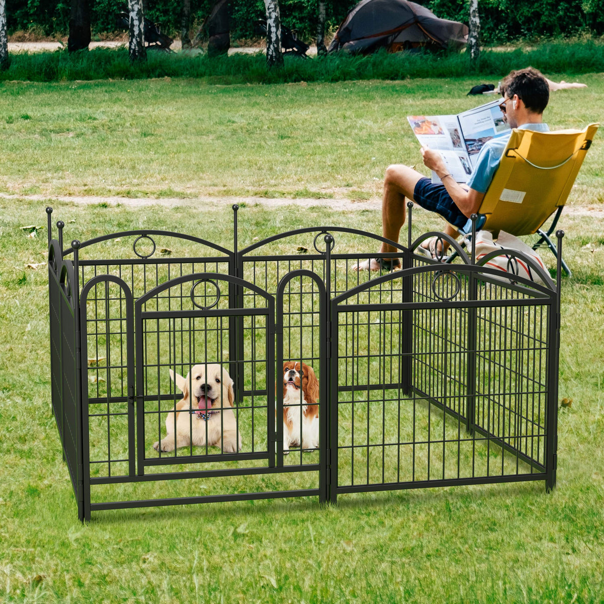Dog Playpen Indoor 24 inch 8 Panels Metal Dog Pen Pet Dog Fence Outdoor Exercise Pen with Doors, Heavy Duty Dog Fence Pu