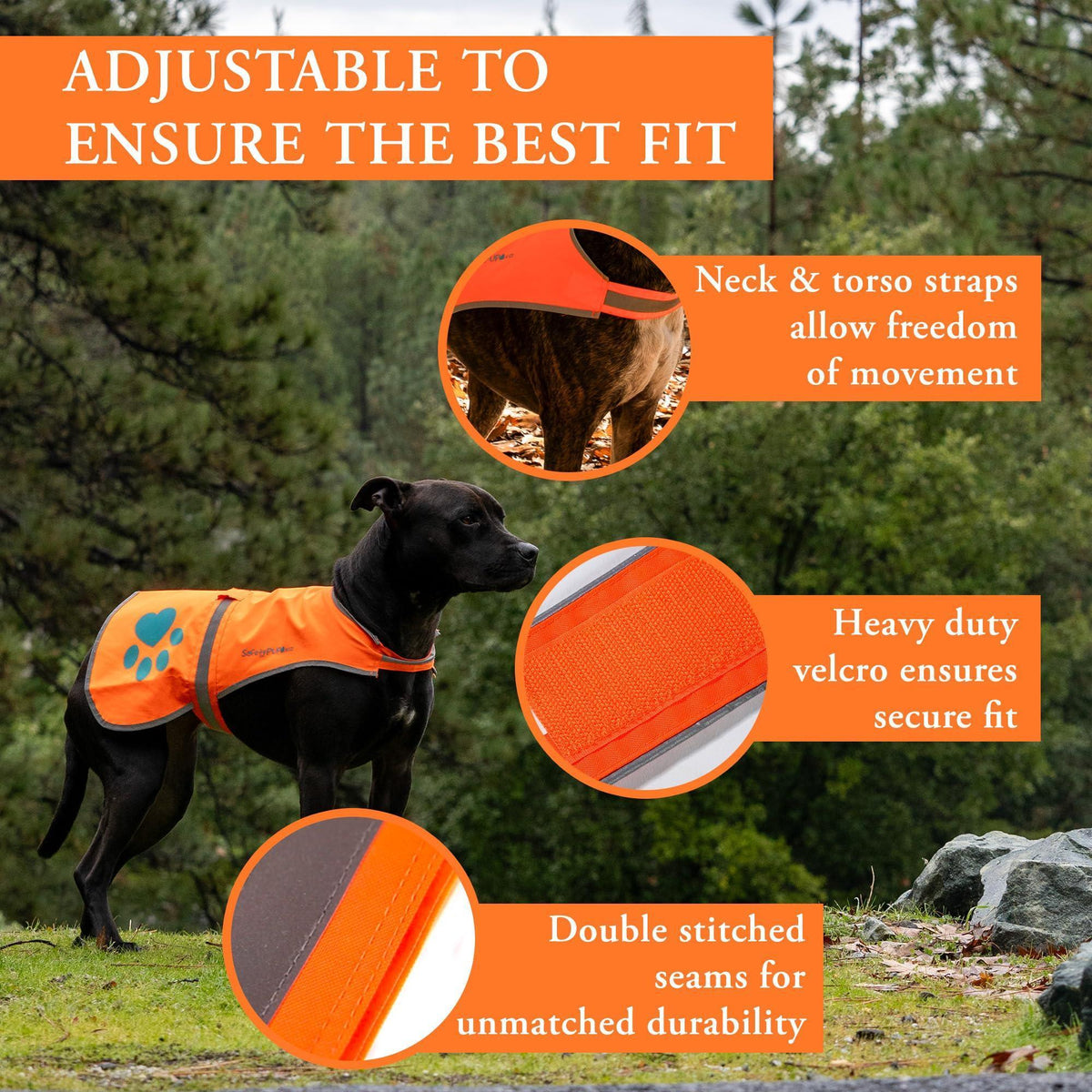 Reflective Dog Vest Hi-Vis XL Size 42 in Chest x 21.75 in Neck Orange