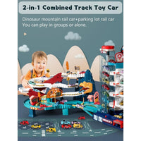 Dinosaur Mountain Adventure Track Toy Set Includes Roller Coaster, Mini Car, And Screwdriver
