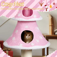 59in Large Tall Christmas Tree Cat Tower With 2 Cat Condos & Scratching Post, Soft Fleece Cat Tree With Teaser Toy & Stu