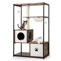 Stylish Wood-Metal Cat Tree - 33 lbs Per Layer Capacity, 2 Private Condos + 2 Relaxation Platforms, Complements Room Dec