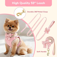 Small Dog Collar Harness And Leash Set, Dog Harness No Pull With Bowtie, Breathable Cotton Adjustable Pet Puppy