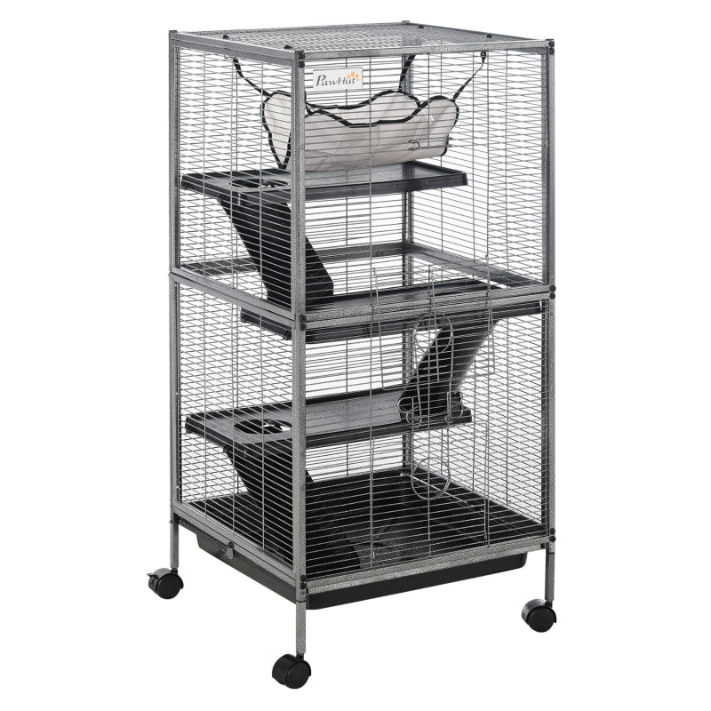 Metal Small Animal Cage Rolling Big Ferret Cage, Chinchilla Cage, Sugar Glider Cage, With Hammock & 4 Tiers, Removable T