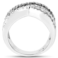 1.57 Carat Genuine Blue Diamond, White Diamond & Black Diamond .925 Sterling Silver Ring