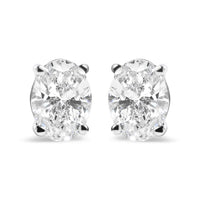 14K White Gold 3/4 Cttw Oval Shape Lab Grown Diamond Solitaire Stud Earrings (F-G Color, VS1-VS2 Clarity)