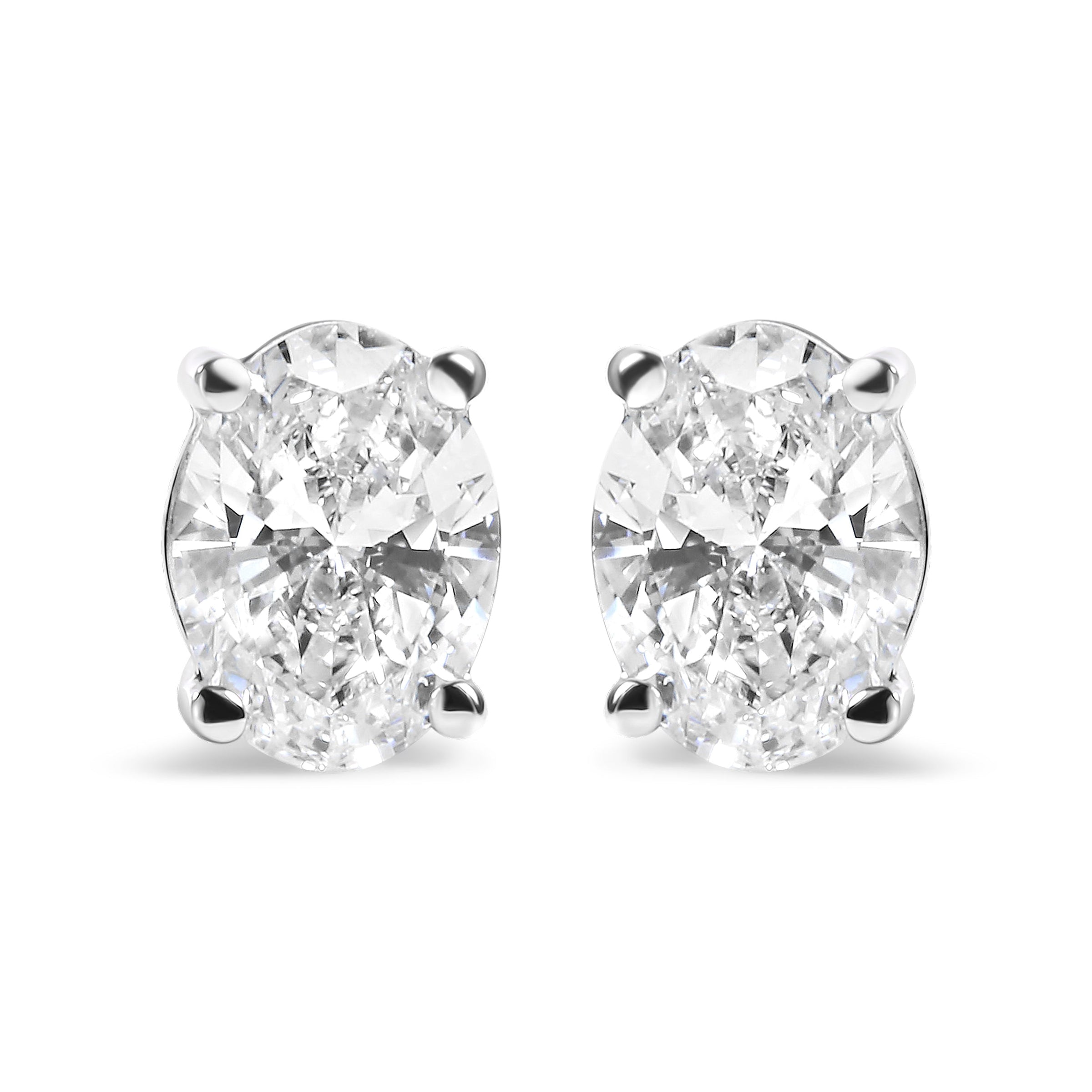 14K White Gold 3/4 Cttw Oval Shape Lab Grown Diamond Solitaire Stud Earrings (F-G Color, VS1-VS2 Clarity)