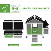 59" Wooden Chicken Coop w/ Wheels, Handles, 2 Nesting Boxes, 2 Trays, 4 Perches, Chicken Tractor for 4-6 Chickens, Gray
