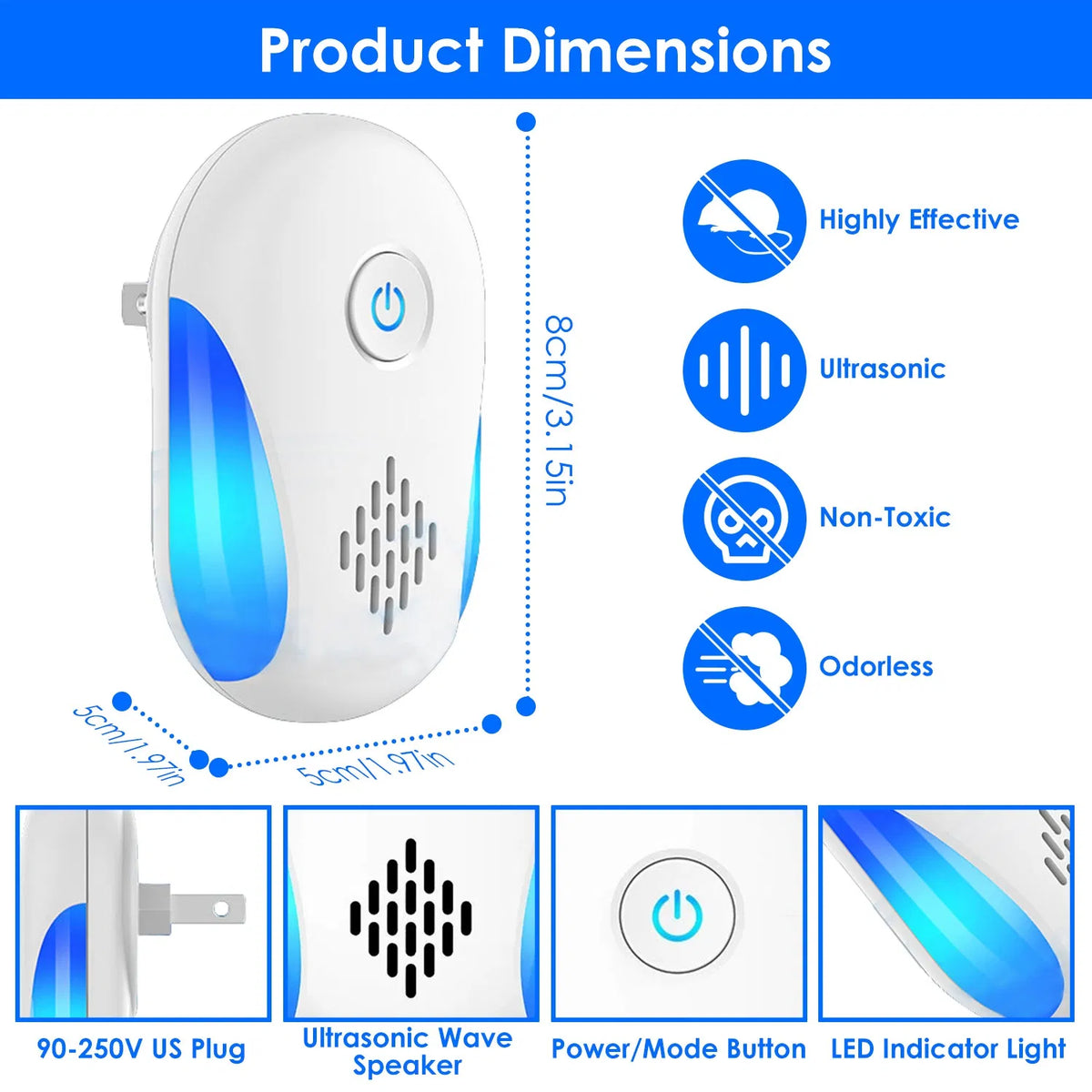 6 Pack Ultrasonic Pest Repeller, Wide Coverage Dual-Frequency Pest Control for Home Apartment Hotel Office