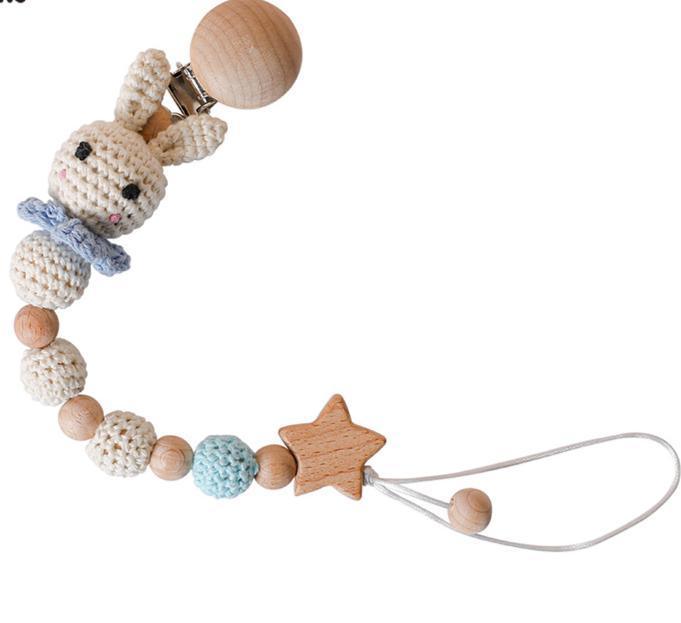 Modern Handmade Pacifier Chain Baby Teething Chains Crochet Rabbit Panda Beads Wooden Clips Wood Tiny Rod For Kids - BIG FRENCHIES