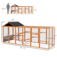Wooden Chicken Coop Run for 6 - 10 Chickens, Hen House Add-On with Storage, Perches, 141.75" x 48" x 61", Orange