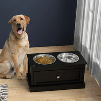 Dog Bowls With Storage Drawer, Raised Dog Bowl Stand Pet Food Bowl Dog Feeding Station, Black