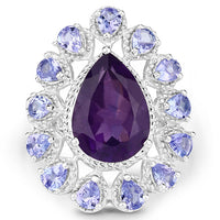 5.82 Carat Genuine Amethyst and Tanzanite .925 Sterling Silver Ring