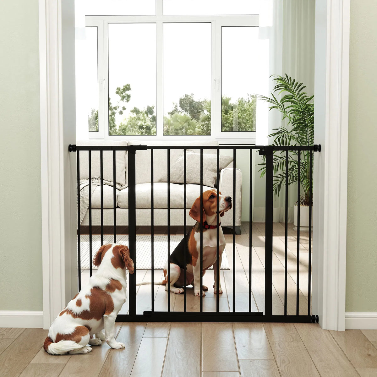 Pressure Fit Dog Gate Pet Barrier for stairs doorway, 29.9''- 42.1'' Width Black