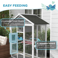 64.5" Wooden Bird Cage Aviary, Flight Cage with 4 Perches, Nest and Slide-Out Tray for Indoor/Outdoor, Gray