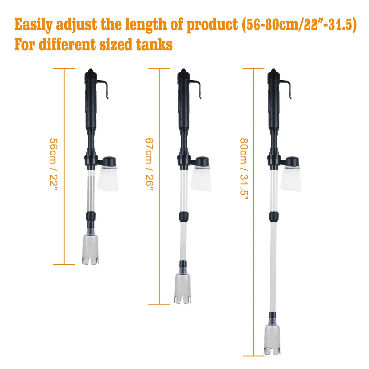 2-in-1 Aquarium Gravel Cleaner & Siphon Pump, Battery Powered Dirt/Fish Waste Remover, Adjustable Tubes for Small/Medium