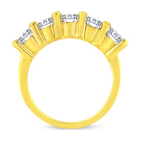 14K Yellow Gold Plated .925 Sterling Silver 2.0 Cttw Shared Prong Set Diamond 5 Stone Wedding Band Ring (J-K Color, I1-I2 Clarity) - Size 7