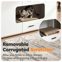 Large Cat Litter Box Enclosure Furniture with Storage Drawers & Built-In Scratching Board, Hidden Cat Washroom Cabinet w