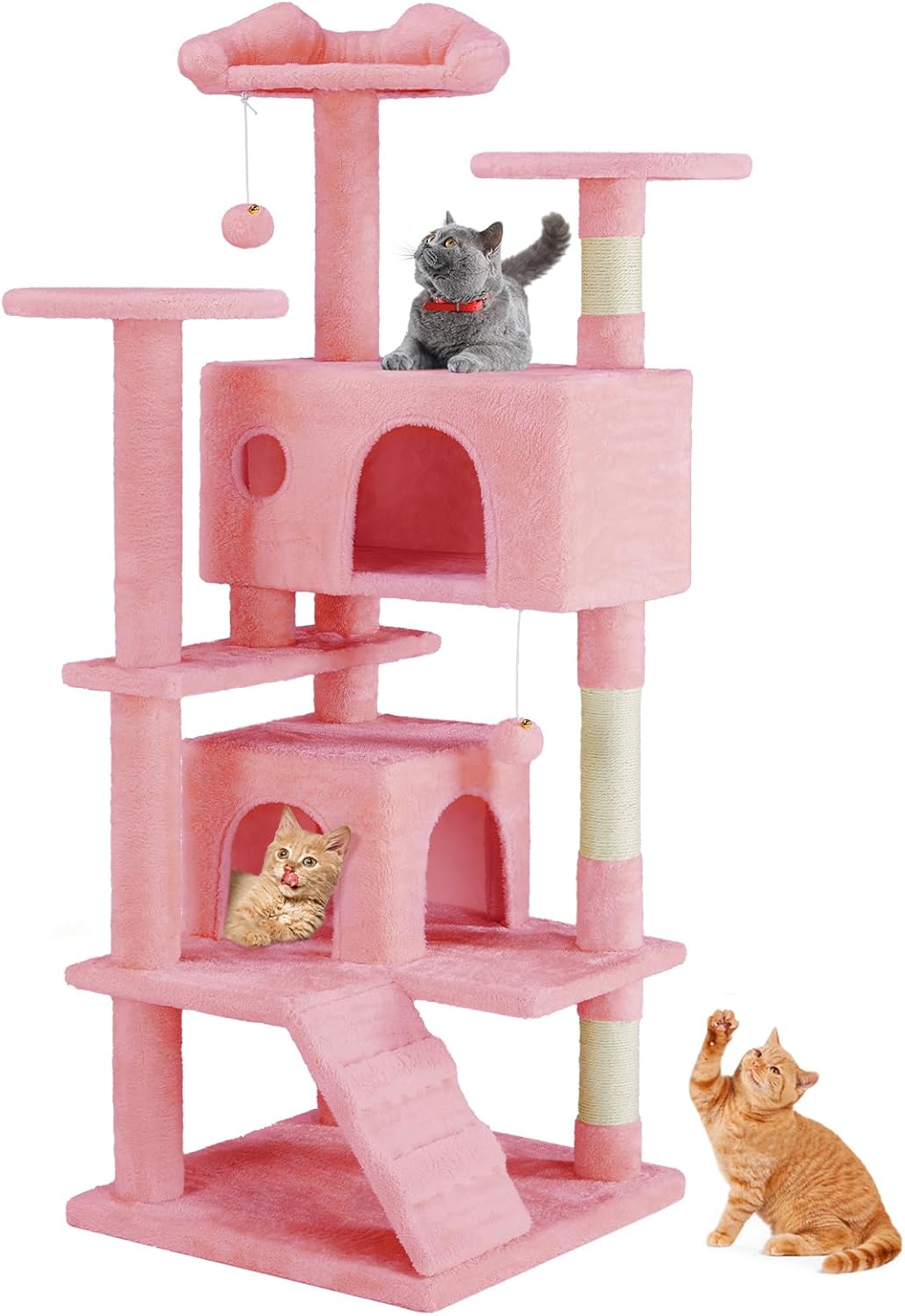 54 -Cat Tree Tower - Multi-level With Sisal Grab Post, Indoor Apartment With Ladder, Plush Toys, Rest And Play