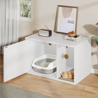 Cat Litter Box Cabinet Multifunctional White Modern Cat House Washroom End Table For Bedroom Living Room